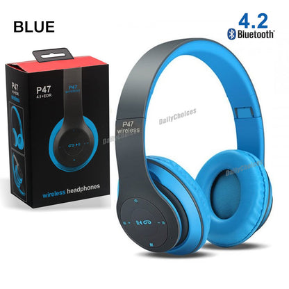 P47 Wireless Headphones | Bluetooth Foldable Headset with Microphone Support FM Radio TF for PC TV Smart Phones & Tablets